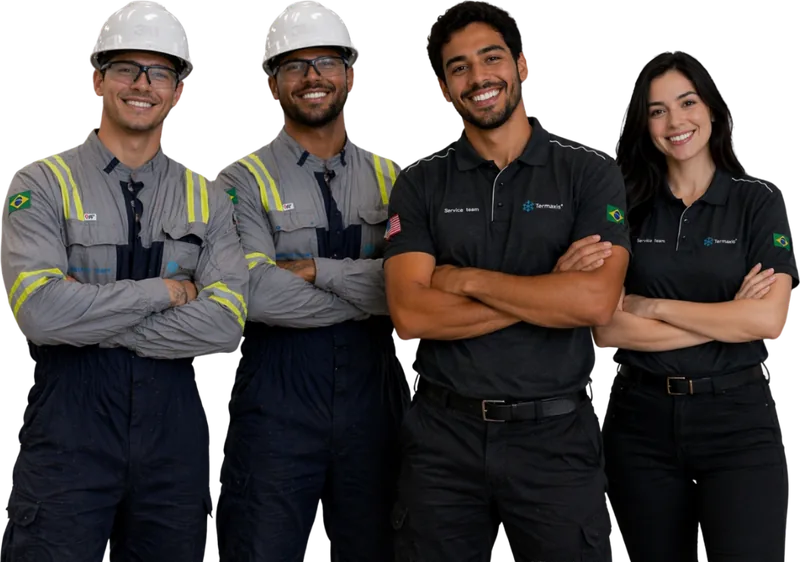 Profissionais uniformizados com equipamento de proteção